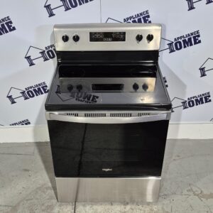 Whirlpool Stove YWFE515S0JS 30" Electric, Freestanding, Glass top, 4 Burners, self clean, 5.3 cu. ft. Storage Drawer, Stainless Steel color, Used Refurbished.