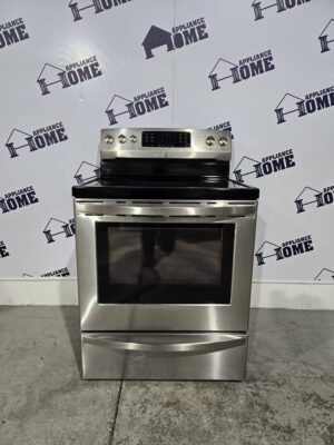 Kenmore electric stove 30 inch 970C653331, Freestanding, Glass top, 5 burners, Keep Warm, Convection, 5.0 cu ft, self-cleaning, warmer drawer, Stainless steel color, Used Refurbished.