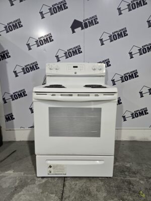 Kenmore stove  970.505563 30 electric, coil top, 4 burners,  4.5 cu ft, self clean,  Storage Drawer, white Color, Used Refurbished.