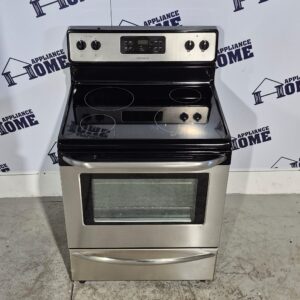 Frigidaire Stove CFEF3014LS  30" Electric, Freestanding, Coil, 4 burners, 5.3 cu. ft.  Self Clean, Storage Drawer, Stainless color, Used Refurbished.