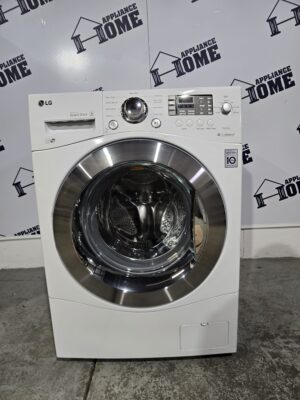 LG Washer WM1377HW 24 Front Load, stackable, 2.6 cu. ft, Compact, 9 Cycles, 5 Temperature, 1400 RPM, Water Heater, White color, Used Refurbished.