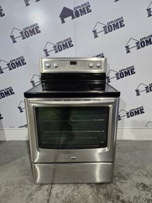 Maytag Stove YMER8880AS 30 Electric, glass top, 5 burners,  6.2 cu ft,  Self Clean, Convection, Storage Drawer, Stainless Steel color, Used Refurbished.