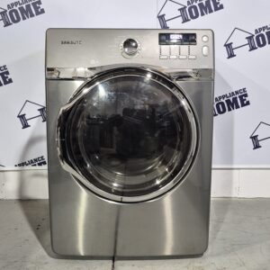 Samsung Dryer DV431AEP 27″ stackable, front load, Electric, 7.3 cu. ft, 9 Cycles, 4 Temperature, Steel Drum, Steam, Stainless steel color. Used Refurbished.