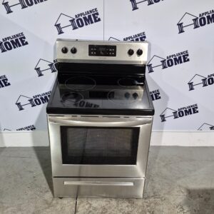 Frigidaire Stove stainless CFEF3055TS Glass top, 30" Electric, freestanding, 4 burners, Self Clean, 5.3 cu. ft. Storage Drawer, Stainless Steel color, Used Refurbished.