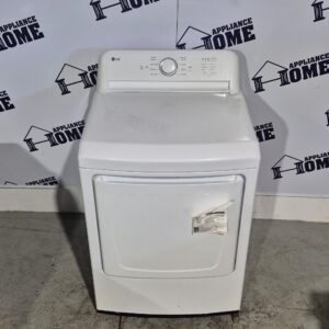 LG Dryer DLE6100W 27"  Electric, front load 7.3 cu. ft.  side by  side, 8 cycles, 3 Temperature,   Sensor Dry, Steel Drum, White color, Used Refurbished.