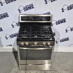 GE Profile PCGB911SEJSS Gas Range, 30"  Self Clean, Convection, 5 Burners, 5.6 cu. ft.  Storage Drawer, Stainless Steel color  used refurbished
