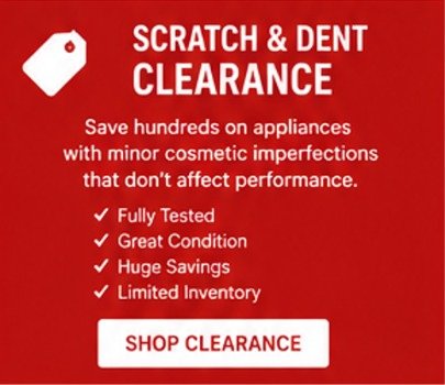 Scratch and dent appliances clearance sale in Mississauga with refrigerators, washers, dryers and kitchen appliances