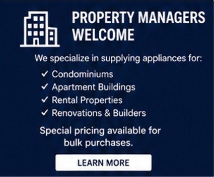 Property managers and apartment buildings receiving appliance sales, repair service and bulk discounts from Appliance Home
