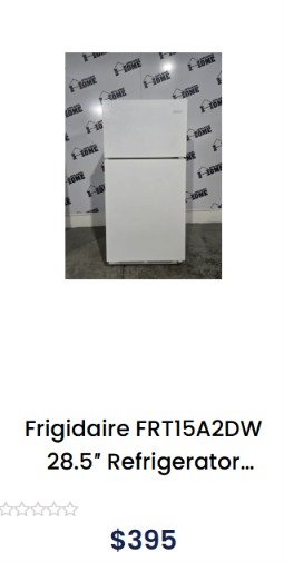Used refrigerators and refurbished fridges in Mississauga starting at $395 with 1-year warranty