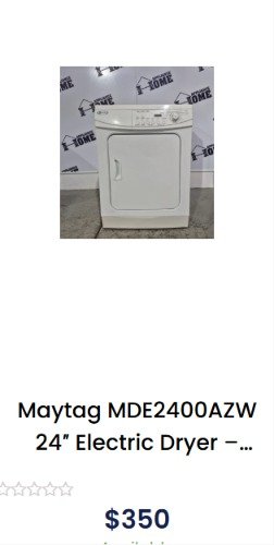 Used and refurbished dryers for sale in Mississauga starting at $350 with 1-year warranty
